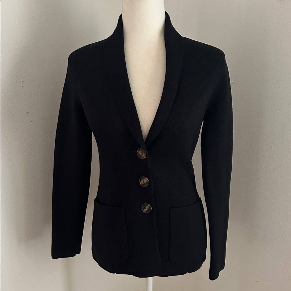 Elie Tahari Black Wool Blazer with Button Detail Sz XS